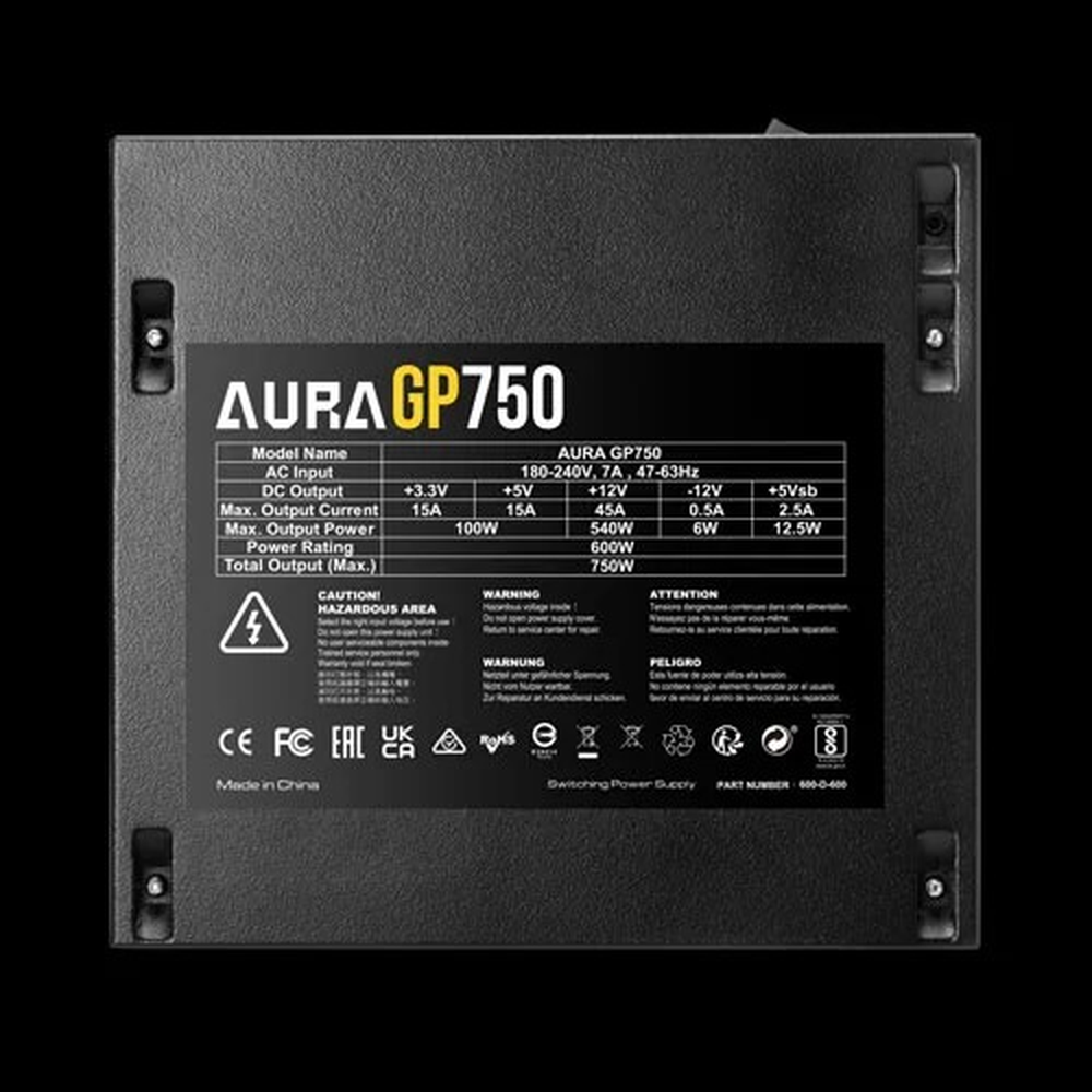 GAMDIAS AURA GP750 750W 80+ White Non-Modular ATX Power Supply (120mm Hydraulic Fan, Dual CPU, Dual PCIe, Flat Cables)