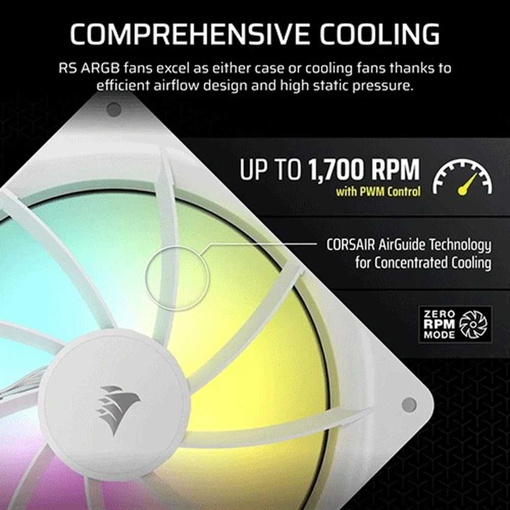 CORSAIR RS140 ARGB White, 140mm ARGB Fan, Dual Pack