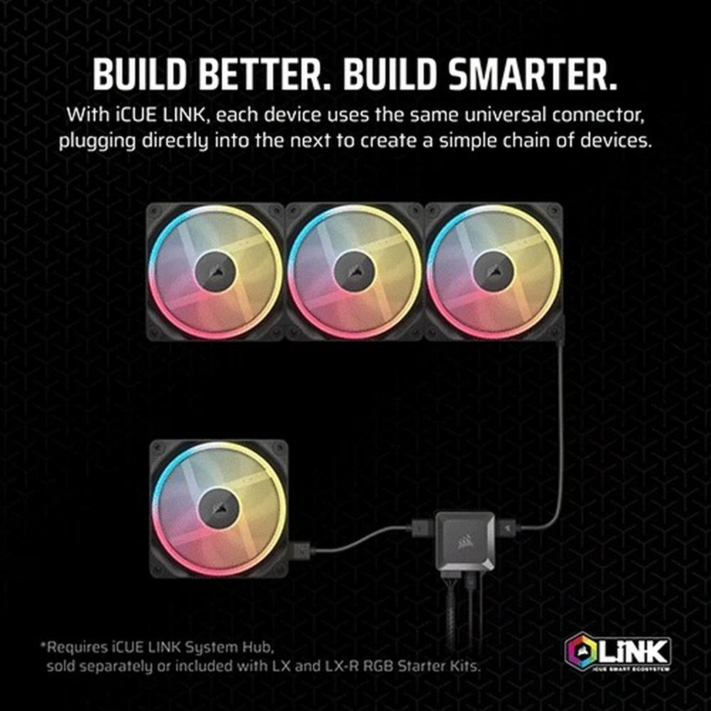 CORSAIR LX-R RGB Series, iCUE LINK LX140-R RGB, 140mm RGB Fan, Single Fan
