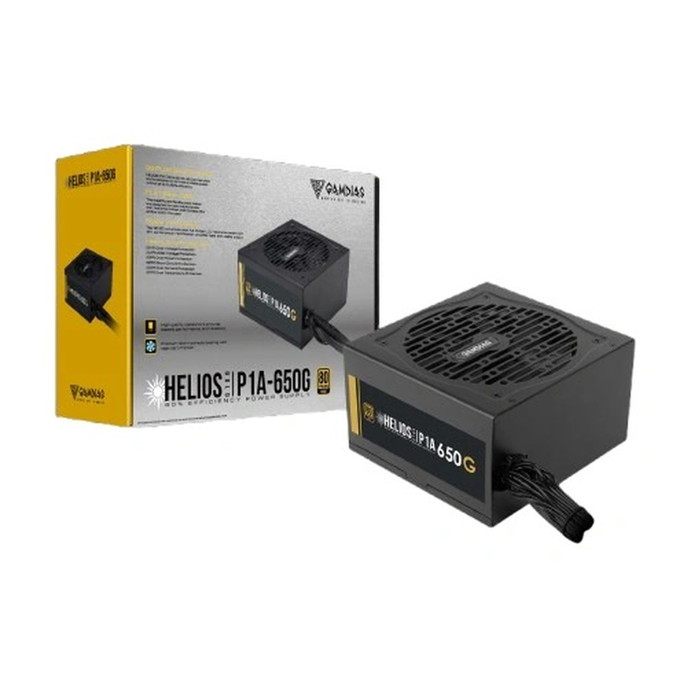 GAMDIAS HELIOS P1A-650G 650W 80+ Gold Non-Modular ATX Power Supply (120mm Hydraulic Fan, 2x PCIe, Flat Cables)