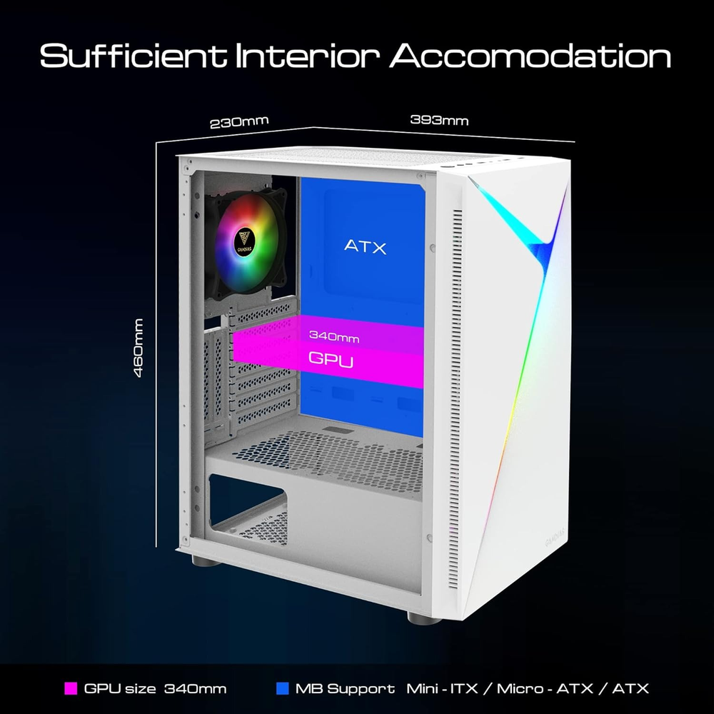 GAMDIAS Argus E4 Elite WH RGB ATX Mid Tower Gaming Case (White)
