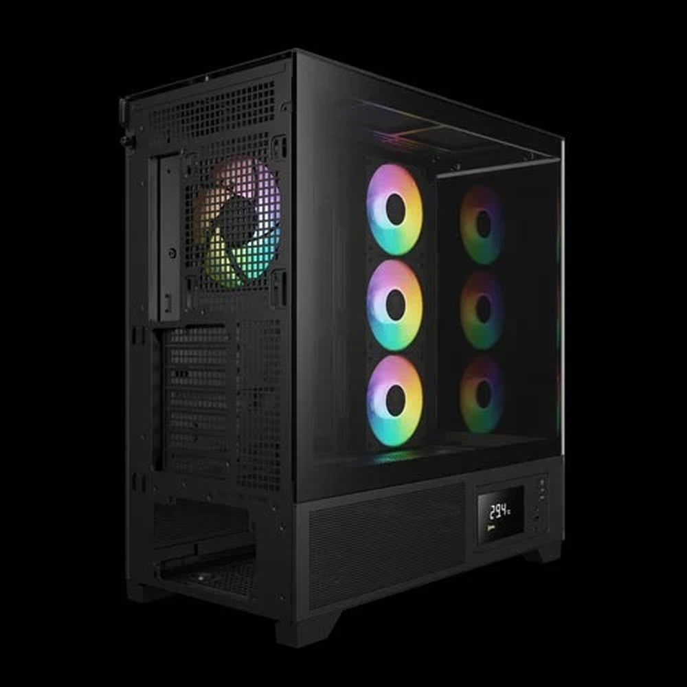 GAMDIAS ATLAS P2 CG ARGB ATX Mid Tower Gaming Case (Black, 270° Curved Glass, Built-in Monitor, 4x120mm ARGB Fans,