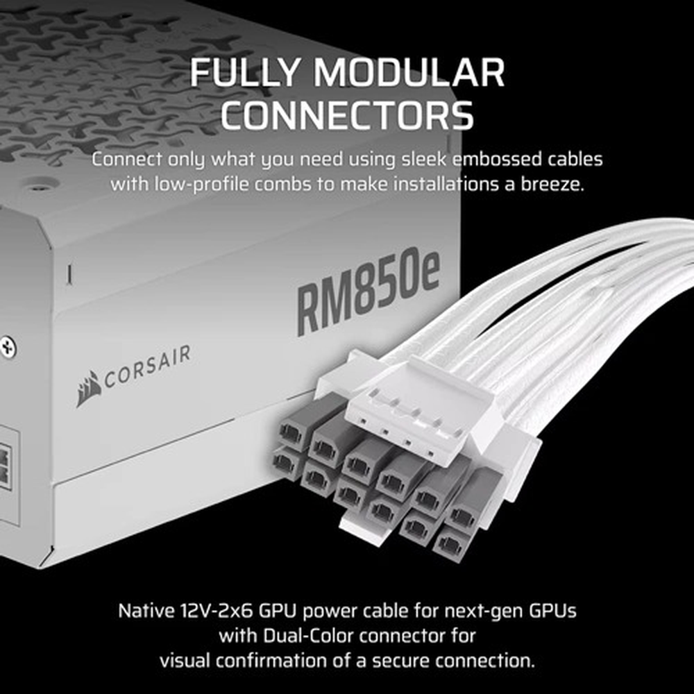 RMe White Series, RM850e White, 850 Watt, Cybenetics Gold Certified, Fully Modular Power Supply