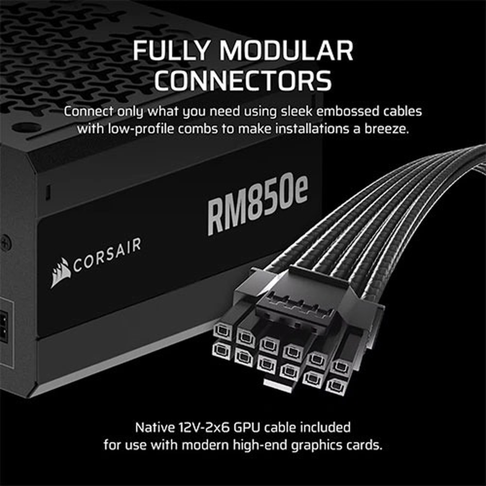 RMe Series, RM850e, 850 Watt, ATX 3.1, PCIe 5.1, Cybenetics Gold Certified, Fully Modular Power Supply