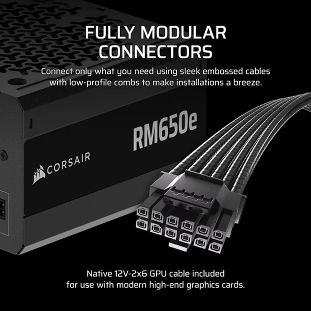 RMe Series, RM650e, 650 Watt, ATX 3.1, PCIe 5.1, Cybenetics Gold Certified, Fully Modular Power Supply