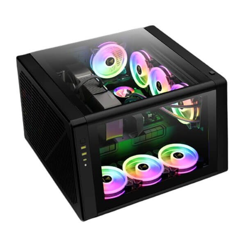 GAMDIAS NESO P1 B E-ATX Full-Tower PC Case (Black, Dual-Chamber, Trapezoid, Panoramic Glass)