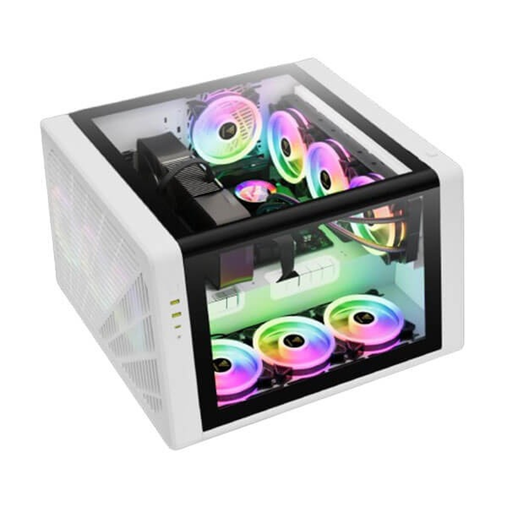 GAMDIAS NESO P1 W E-ATX Full-Tower PC Case (White, Dual-Chamber, Trapezoid, Panoramic Glass)