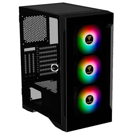 GAMDIAS TALOS E2 ELITE ARGB Mid Tower PC Case (Black, Tempered Glass, 3×120mm ARGB Fans, ATX Support, 360mm Radiator, Swing Glass Door)