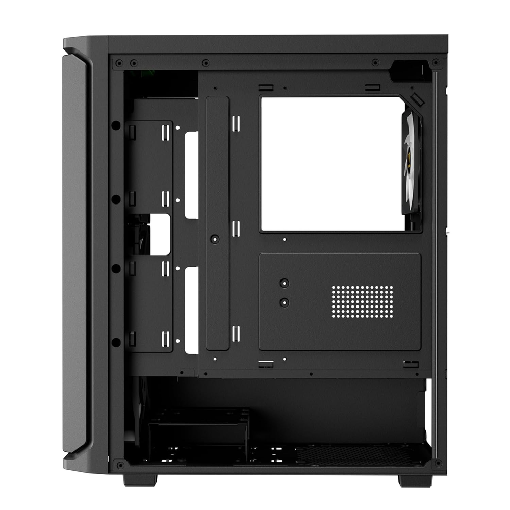 GAMDIAS AURA GC11 ARGB Mid Tower PC Case (Black, Bar Mesh Front, 4×120mm ARGB Fans, ATX Support, 360mm Radiator, Panoramic Tempered Glass)