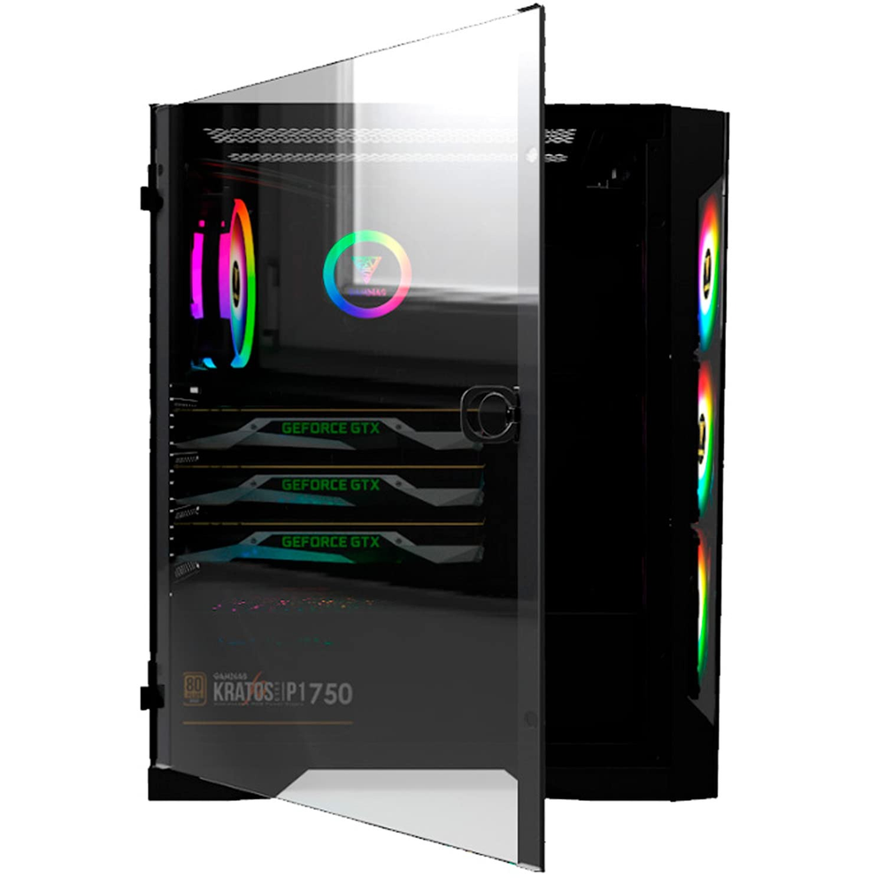 GAMDIAS TALOS E2 ELITE ARGB Mid Tower PC Case (Black, Tempered Glass, 3×120mm ARGB Fans, ATX Support, 360mm Radiator, Swing Glass Door)