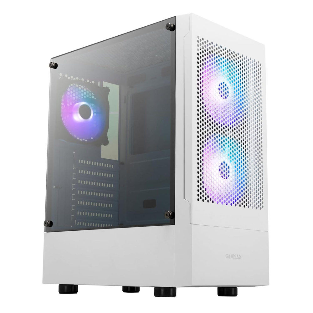 GAMDIAS TALOS E3 MESH WH ARGB Mid Tower PC Case (White, Mesh Front, 3×120mm ARGB Fans, ATX Support, 360mm Radiator, Tempered Glass Side)