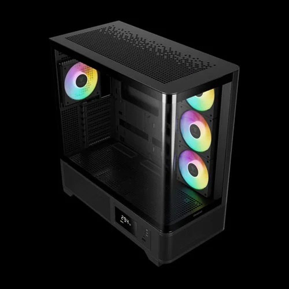 GAMDIAS ATLAS P2 CG ARGB ATX Mid Tower Gaming Case (Black, 270° Curved Glass, Built-in Monitor, 4x120mm ARGB Fans,