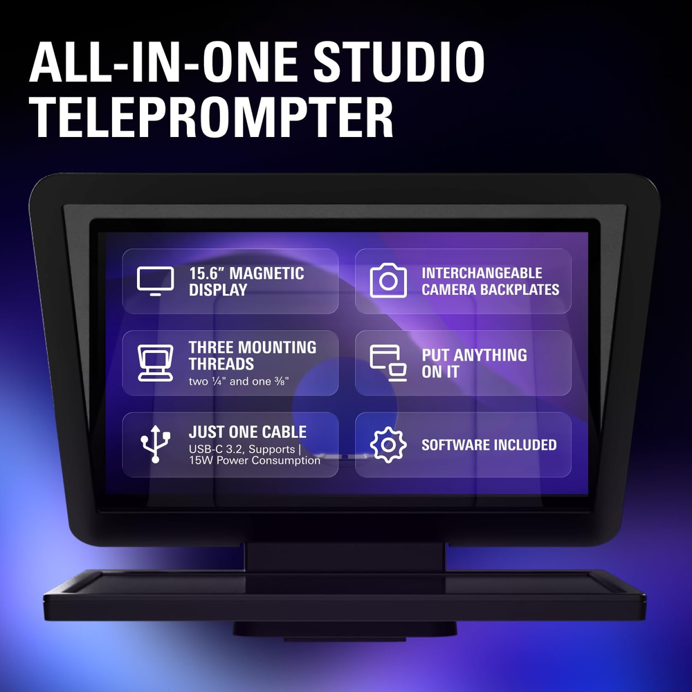 Elgato Prompter XL - All-in-One Studio Teleprompter with 15.6" Full HD Display, Detachable Monitor, and Voice Sync