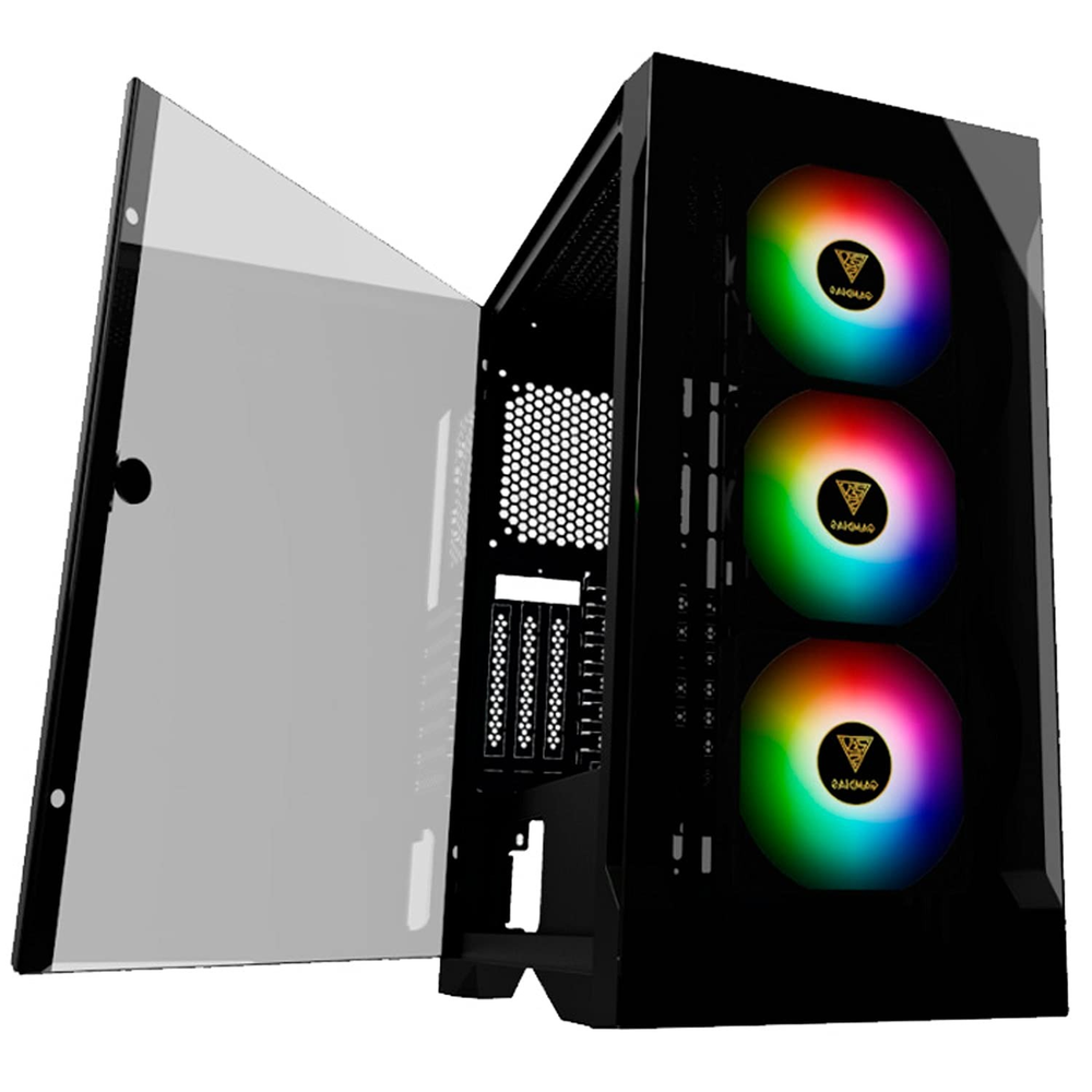 GAMDIAS TALOS E2 ELITE ARGB Mid Tower PC Case (Black, Tempered Glass, 3×120mm ARGB Fans, ATX Support, 360mm Radiator, Swing Glass Door)