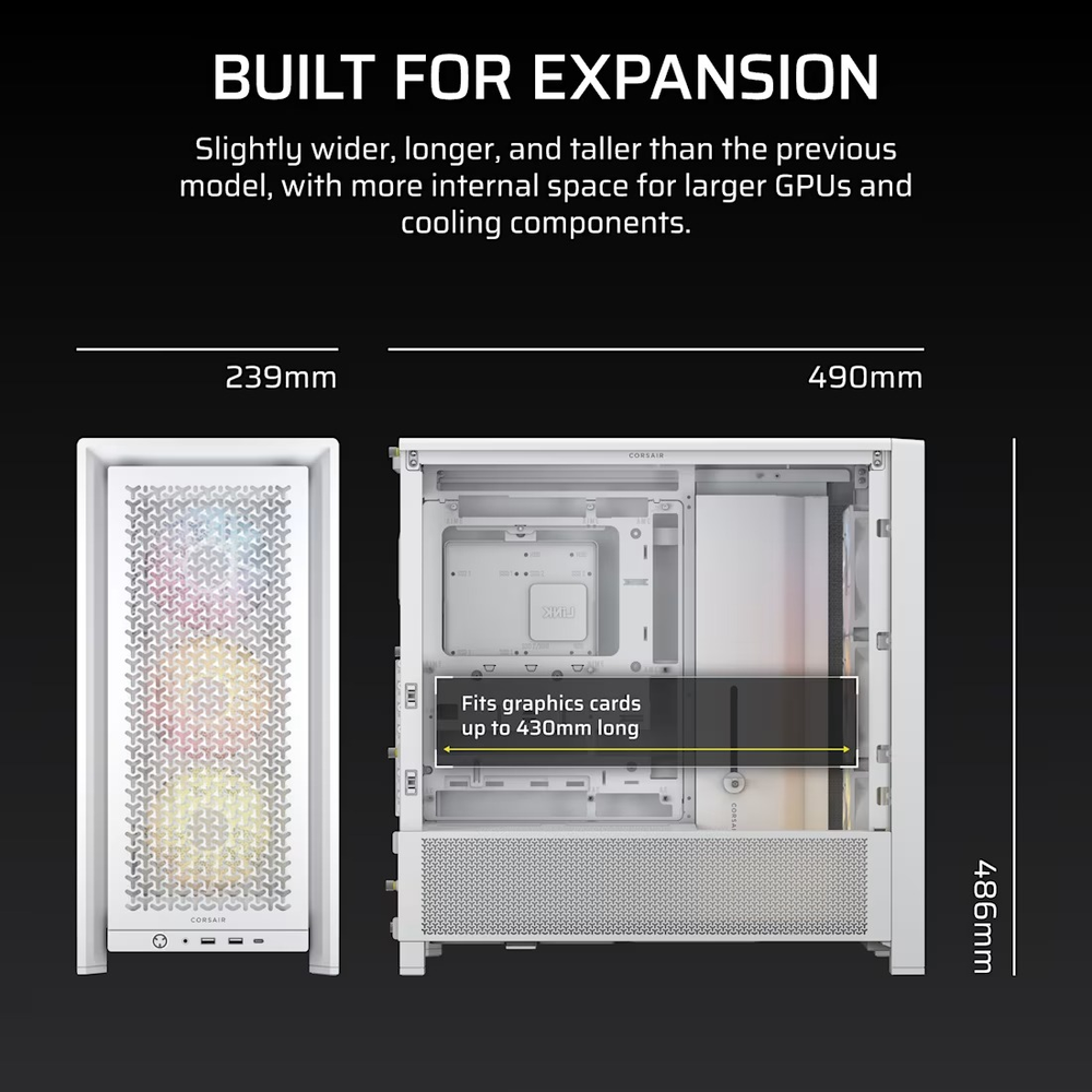 CORSAIR FRAME 4000D RS ARGB Modular Mid-Tower PC Case, White