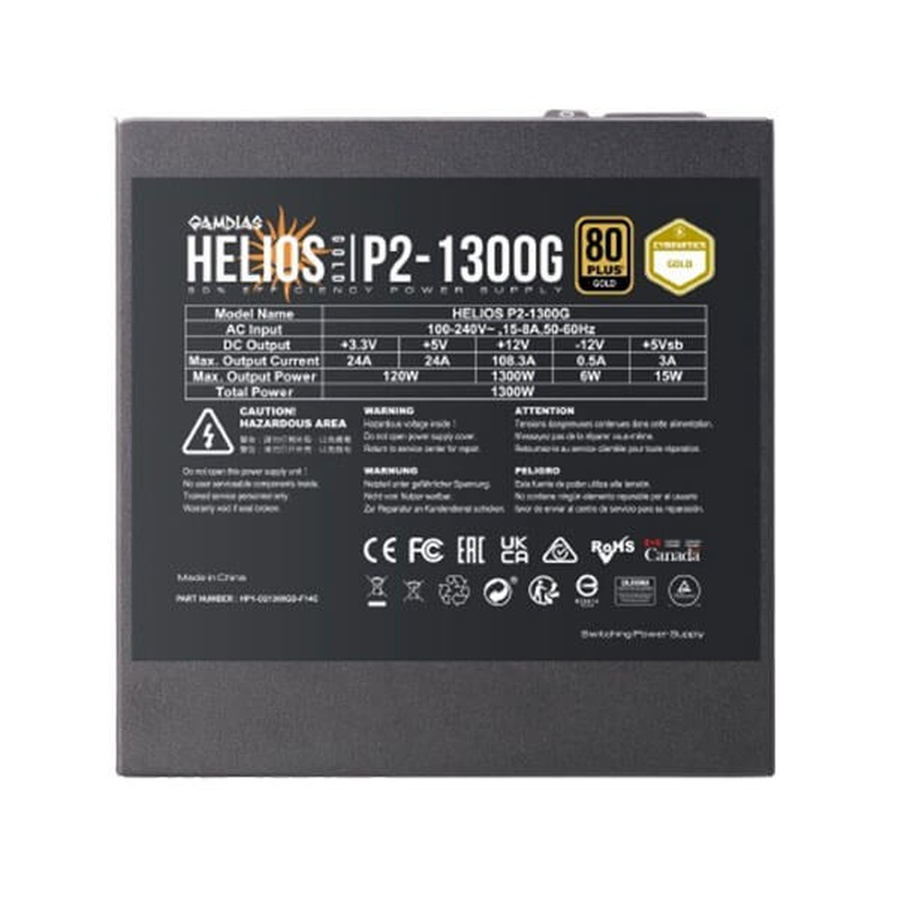 GAMDIAS HELIOS P2-1300G 1300W 80+ Gold ATX 3.0 Fully Modular Power Supply (12VHPWR, PCIe Gen 5.0, 135mm Dual-Ball Fan)