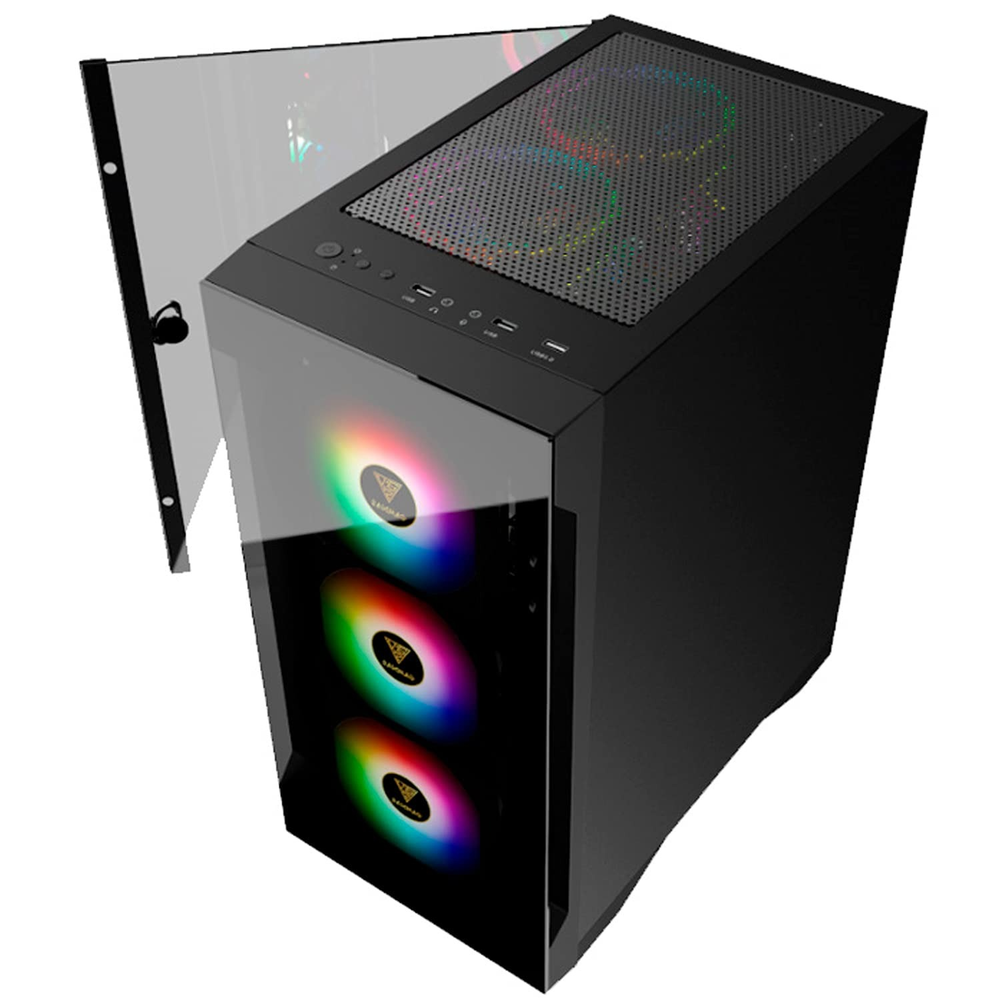 GAMDIAS TALOS E2 ELITE ARGB Mid Tower PC Case (Black, Tempered Glass, 3×120mm ARGB Fans, ATX Support, 360mm Radiator, Swing Glass Door)
