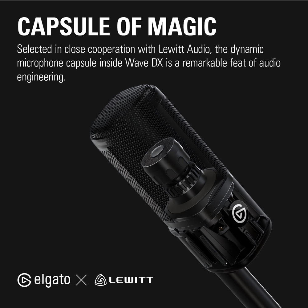 Elgato Wave DX - Dynamic XLR Microphone with Cardioid Pattern, Internal Pop Filter, and Hardened Steel Chassis