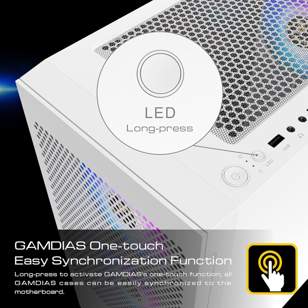 GAMDIAS TALOS E3 MESH WH ARGB Mid Tower PC Case (White, Mesh Front, 3×120mm ARGB Fans, ATX Support, 360mm Radiator, Tempered Glass Side)