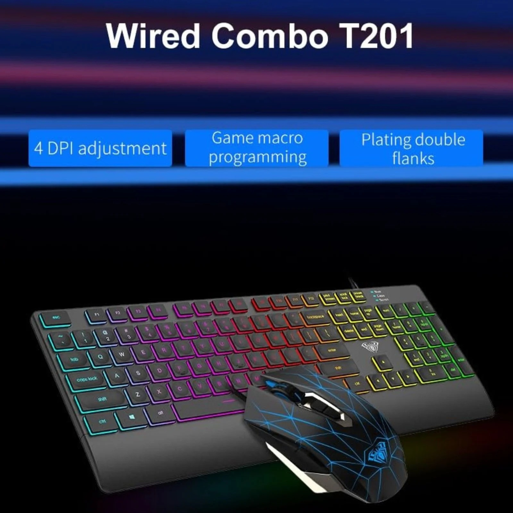 AULA T201 RGB Wired Gaming Membrane Keyboard & Mouse Combo | Black (T201 Combo)