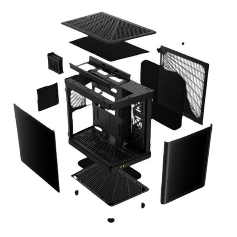 GAMDIAS NESO P1 B E-ATX Full-Tower PC Case (Black, Dual-Chamber, Trapezoid, Panoramic Glass)