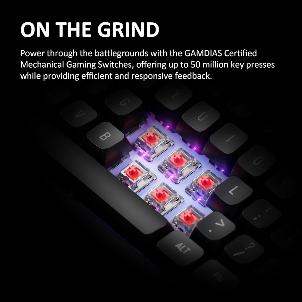 GAMDIAS HERMES M7 HYBRID Wireless RGB TKL Mechanical Gaming Keyboard (Red Switches, 2.4GHz / Bluetooth / USB-C, 4000mAh, CPU/GPU Temp Display, Volume Knob)
