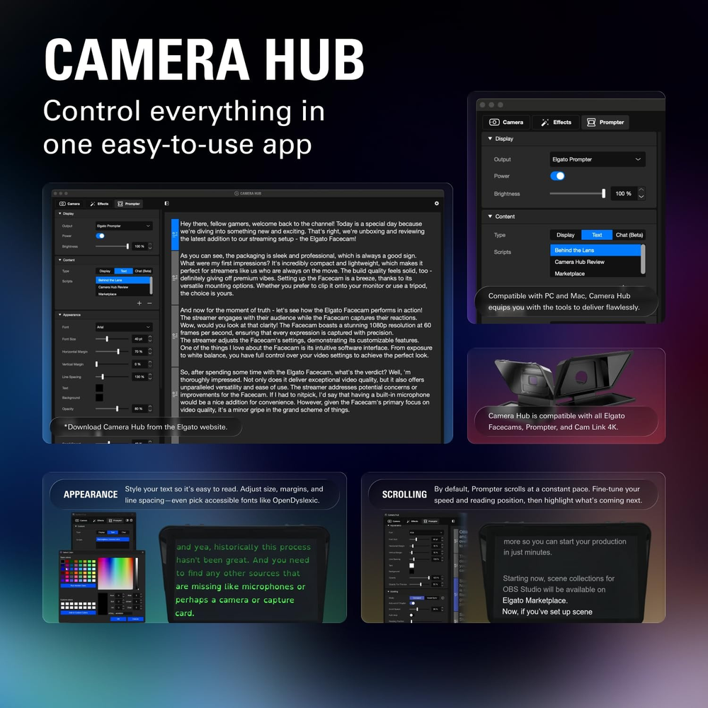 Elgato Prompter XL - All-in-One Studio Teleprompter with 15.6" Full HD Display, Detachable Monitor, and Voice Sync