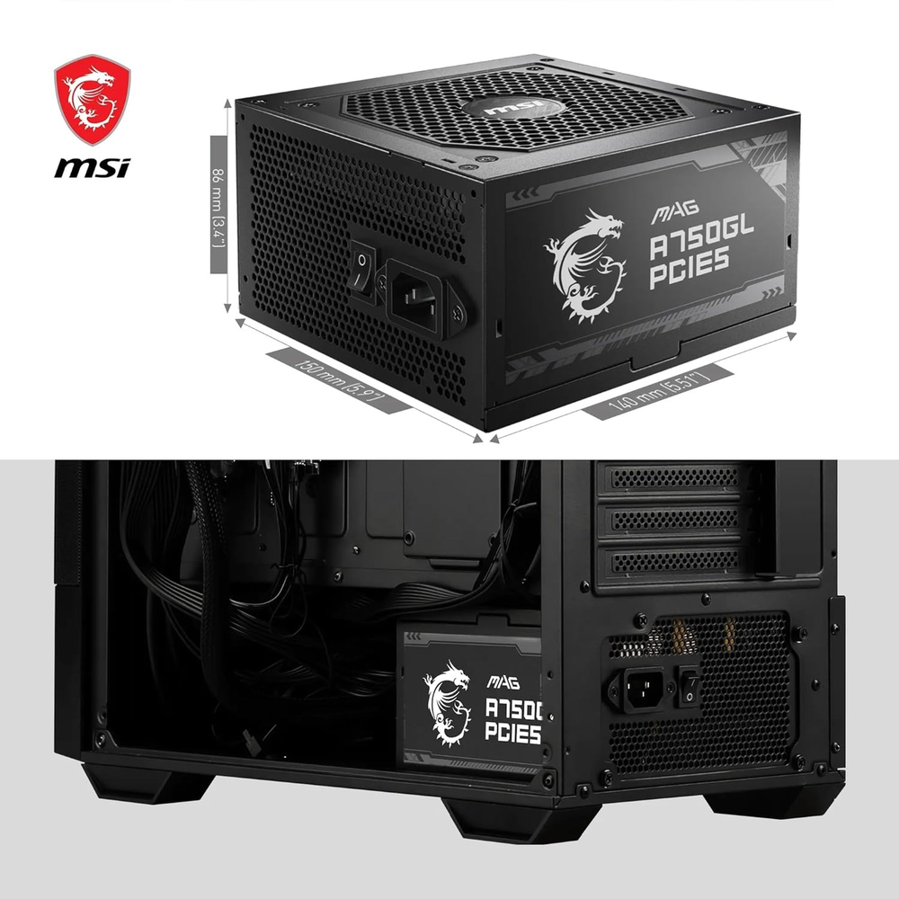 MSI MAG A750GL PCIE5 750W 80+ Gold Fully Modular PCIe 5.0 ATX 3.1 Power Supply Unit