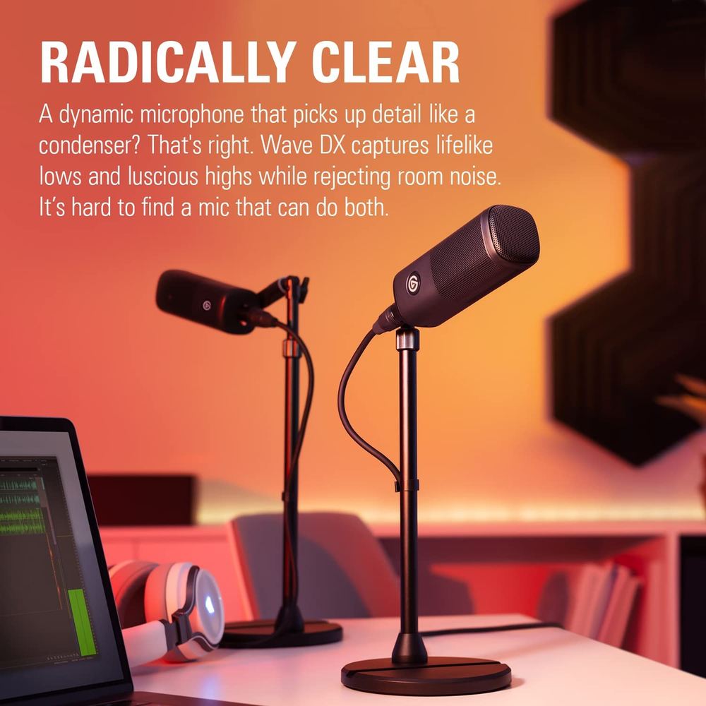 Elgato Wave DX - Dynamic XLR Microphone with Cardioid Pattern, Internal Pop Filter, and Hardened Steel Chassis