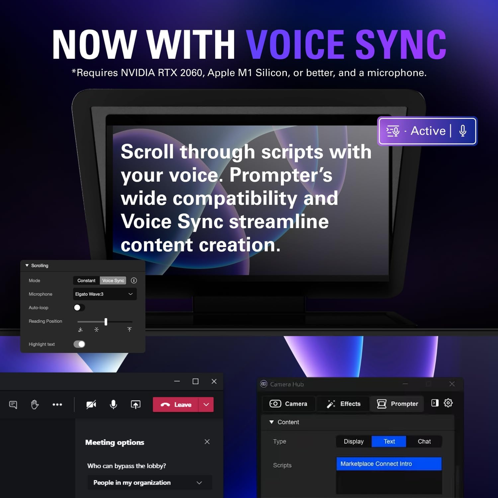Elgato Prompter XL - All-in-One Studio Teleprompter with 15.6" Full HD Display, Detachable Monitor, and Voice Sync