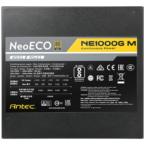 Antec NE1000G M ATX 3.1 NeoECO Gold Modular 1000W 80 Plus Gold Fully Modular Power Supply