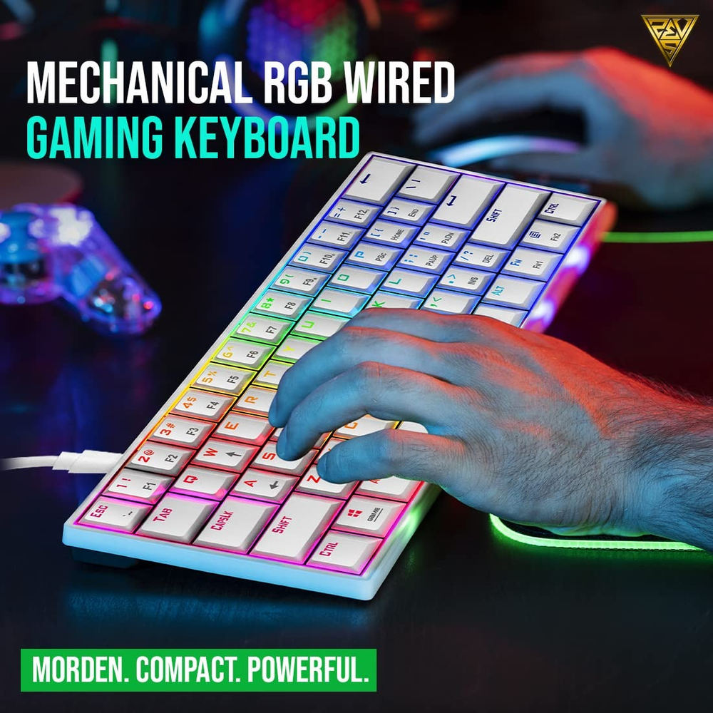 GAMDIAS HERMES E3 WH RGB 60% Mechanical Gaming Keyboard (White, Blue/Red Switch Options, 61 Keys, 19 Lighting Effects)