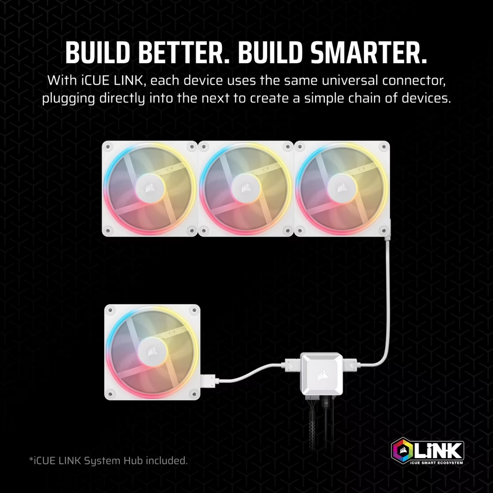 iCUE LINK LX120-R RGB 120mm PWM Reverse Fans Starter Kit - White