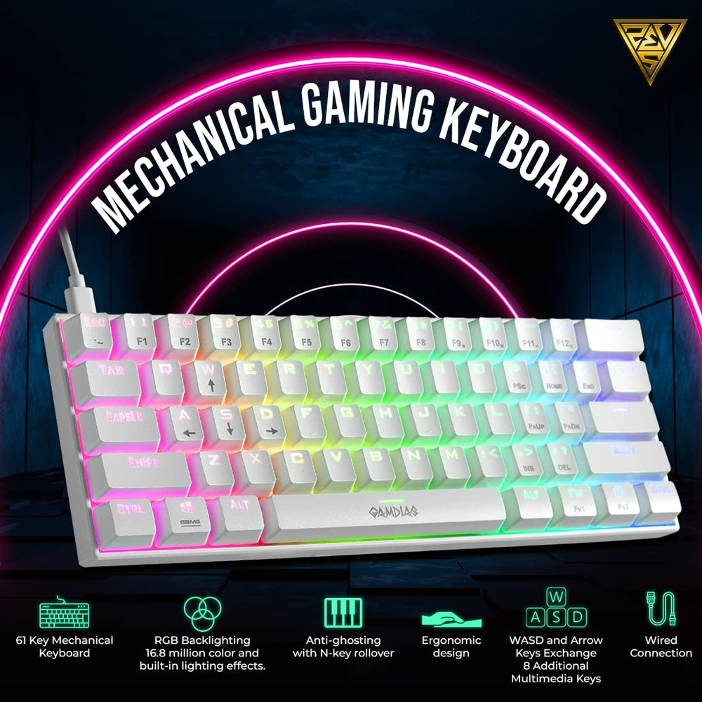 GAMDIAS HERMES E3 WH RGB 60% Mechanical Gaming Keyboard (White, Blue/Red Switch Options, 61 Keys, 19 Lighting Effects)