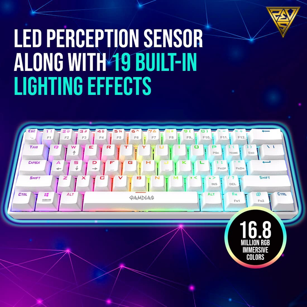 GAMDIAS HERMES E3 WH RGB 60% Mechanical Gaming Keyboard (White, Blue/Red Switch Options, 61 Keys, 19 Lighting Effects)