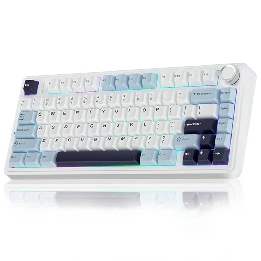 AULA F75 75% Wireless Trio Mode Mechanical Gaming Keyboard With Knob | Ice Blue, Ice Vein (F75IUV)