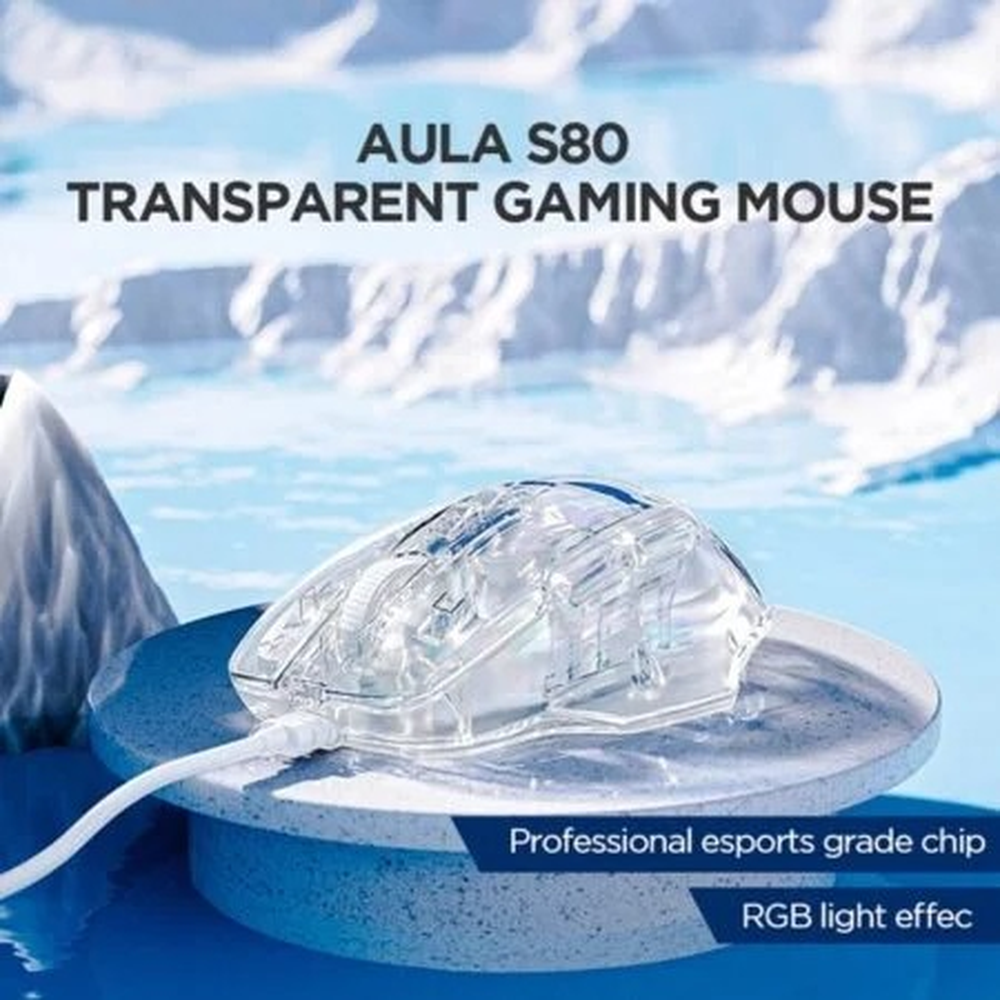 AULA S80 Transparent RGB Wired Gaming Mouse | White (S80)