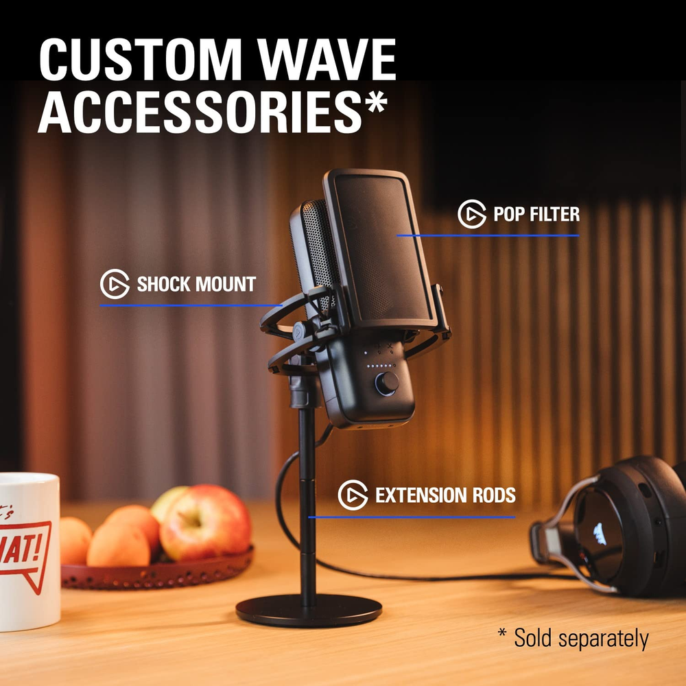 Elgato Wave:3 - Premium USB Condenser Microphone with Clipguard Technology and Wave Link Mixing Software