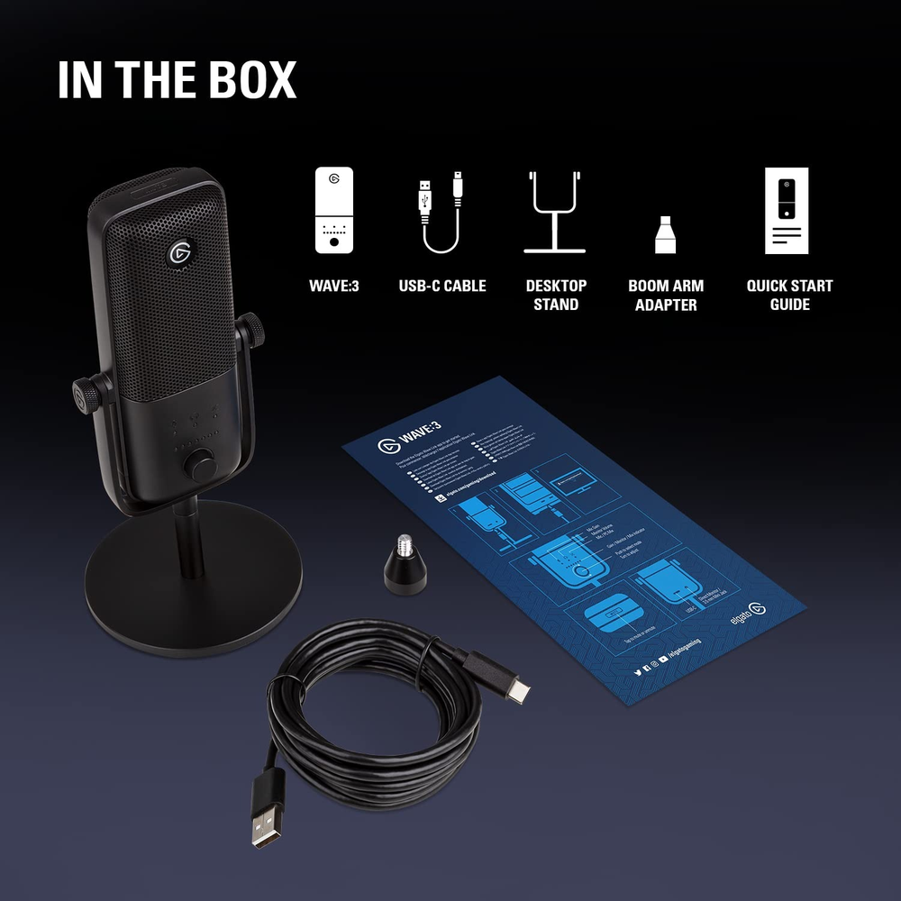 Elgato Wave:3 - Premium USB Condenser Microphone with Clipguard Technology and Wave Link Mixing Software