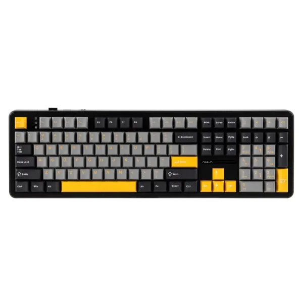AULA F108 108-Key Tri-Mode Mechanical Gaming Keyboard Grey Yellow Volcanic Axis Switch