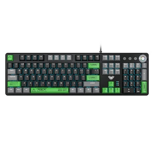 AULA F2088 Pro Full Size Wired Mechanical Gaming Keyboard | Black Grey Green, Blue Switch (F2088ProBGrG)