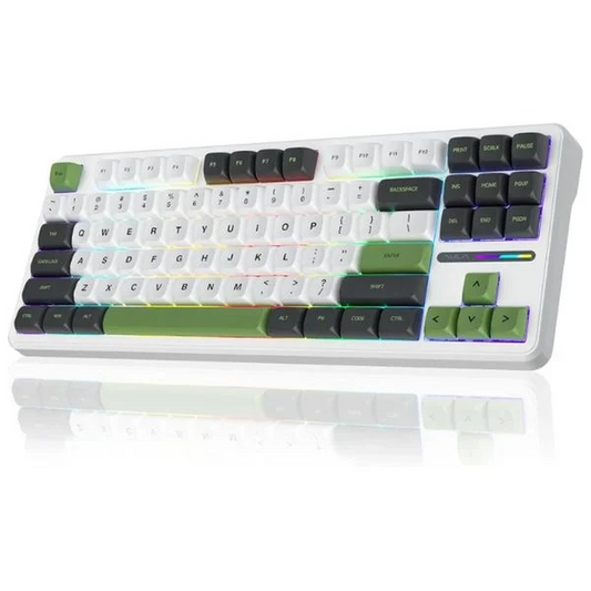 AULA F87 75% Tri-Mode Wireless Mechanical Gaming Keyboard | Green White, Gray Wood Switch (F87GW)