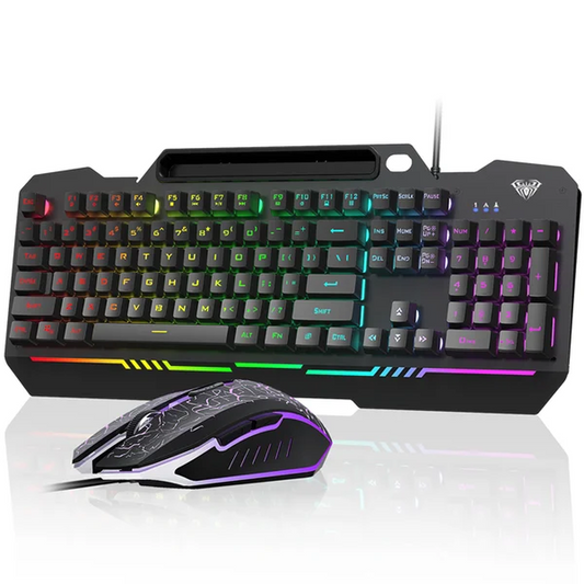 AULA T102 RGB Wired Gaming Keyboard & Mouse Combo | Black Panel, Black Keycaps (T102TB)