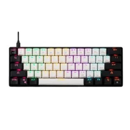 GAMDIAS AURA GK2 60% Mechanical Gaming Keyboard (Red Switch, 61-Key, RGB Backlit, USB Type-C, Black-White Dual Colorway)