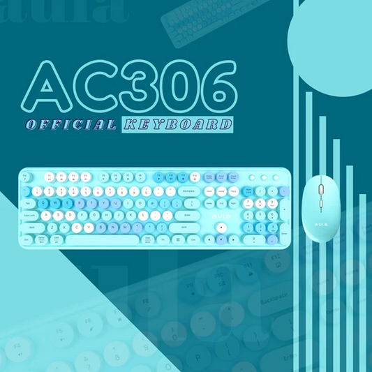 AULA AC306 Type2 Wireless Retro Keys Keyboard & Mouse Combo | Blue (AC306U2)