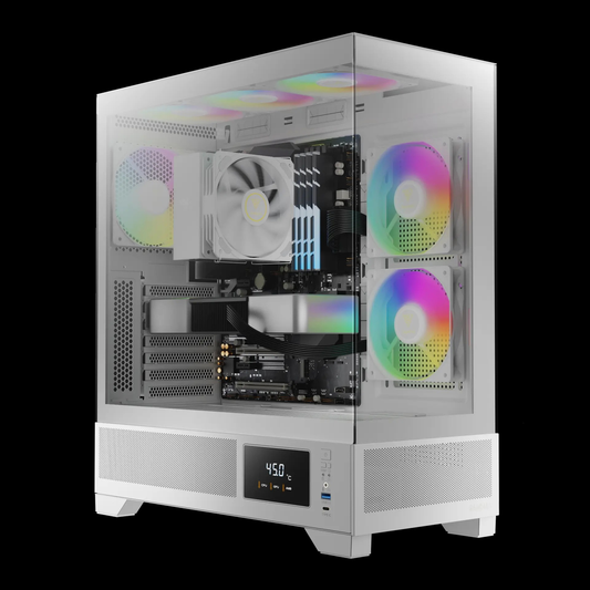 GAMDIAS ATLAS M1 WH ATX Mid Tower ARGB Gaming Case (White, Built-in Display, 3x120mm ARGB Fans, Tempered Glass)