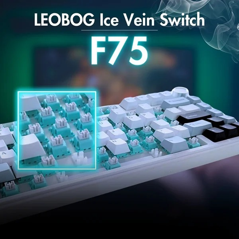 AULA F75 75% Wireless Trio Mode Mechanical Gaming Keyboard With Knob | Ice Blue, Ice Vein (F75IUV)