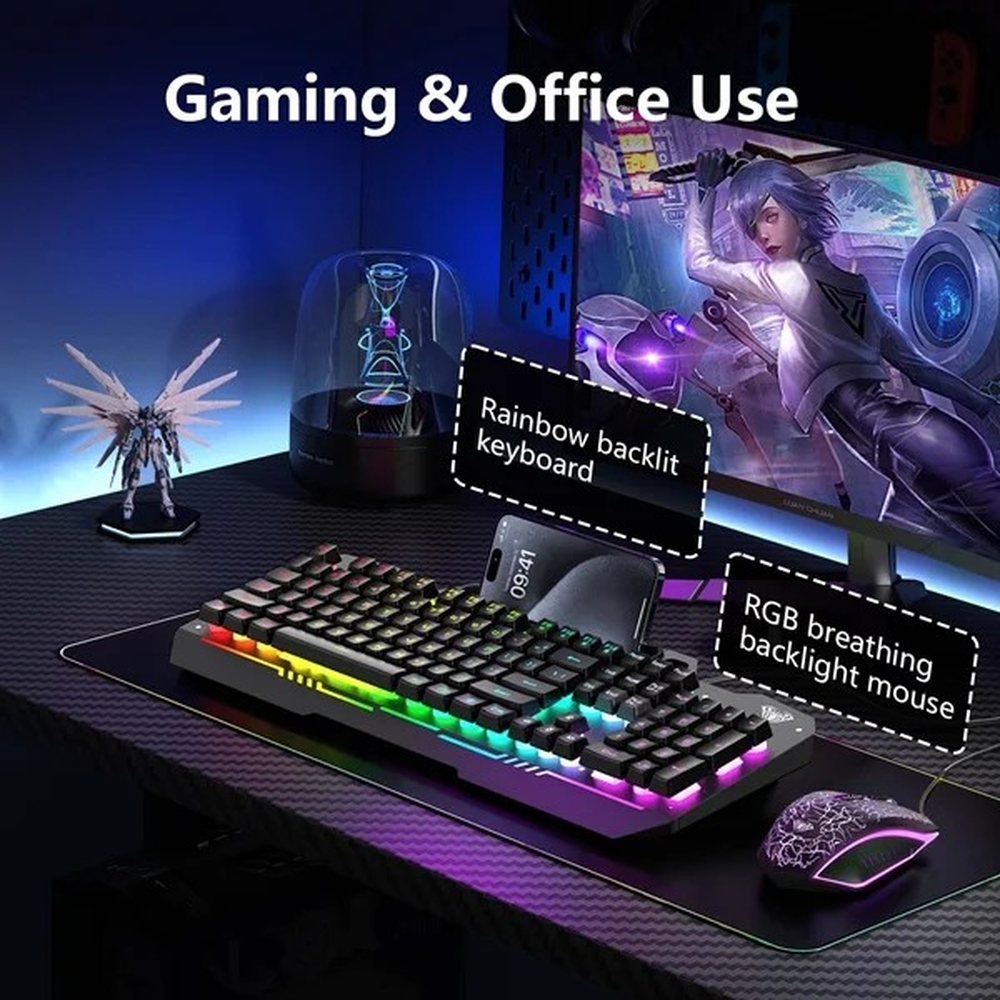 AULA T102 RGB Wired Gaming Keyboard & Mouse Combo | Black Panel, Black Keycaps (T102TB)