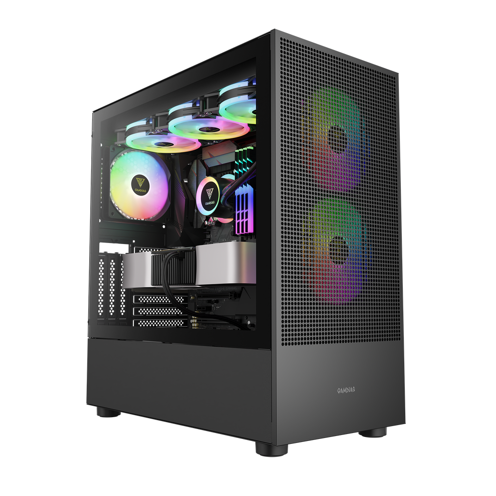 GAMDIAS TALOS E3 MESH ELITE ARGB (E-ATX) Mid Tower PC Case (Black, Mesh Front, 3x ARGB PWM Fans, USB-C)