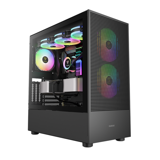 GAMDIAS TALOS E3 MESH ELITE ARGB (E-ATX) Mid Tower PC Case (Black, Mesh Front, 3x ARGB PWM Fans, USB-C)